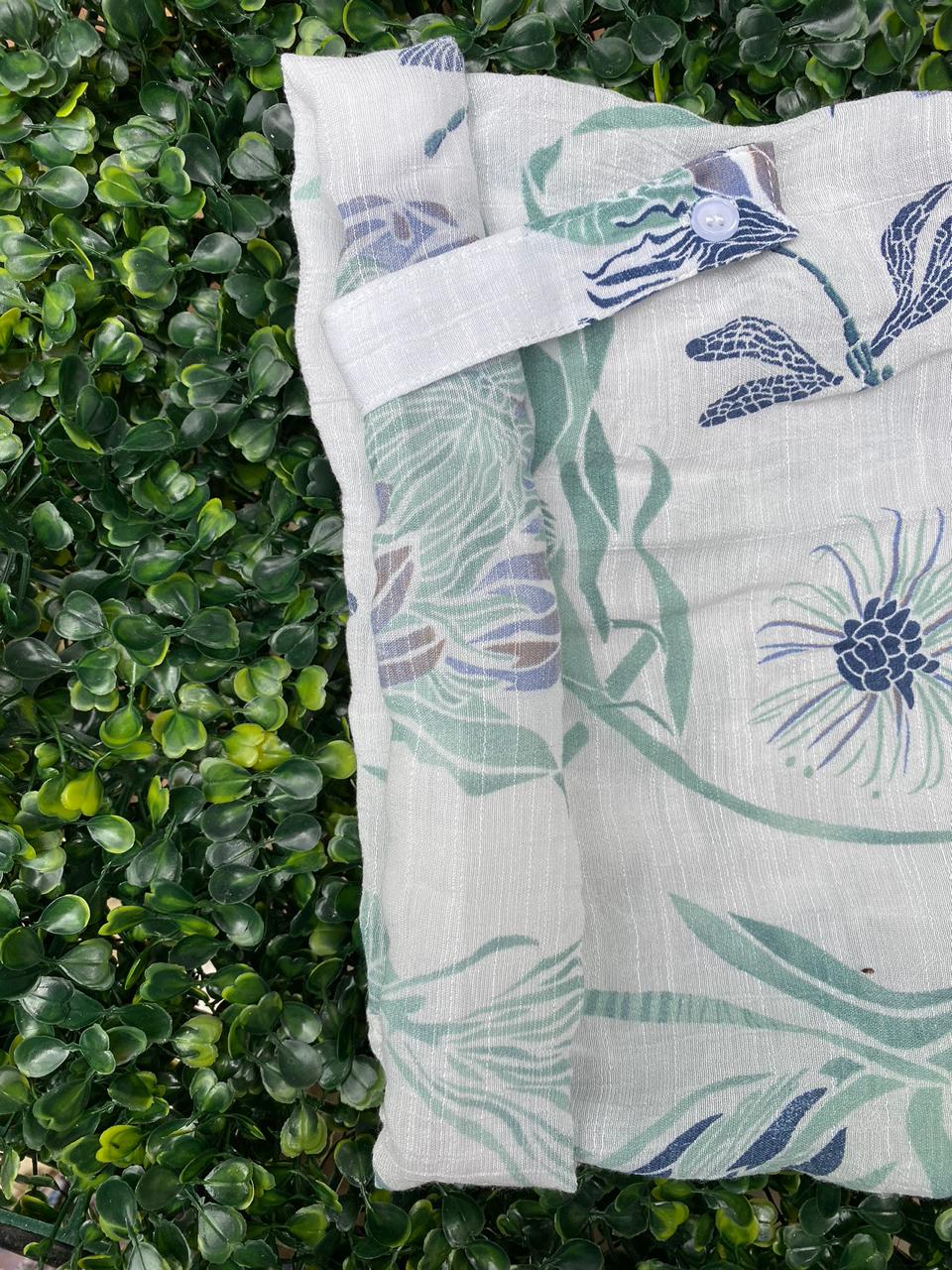 Lightweight Botanical Print Button-Up Shirt