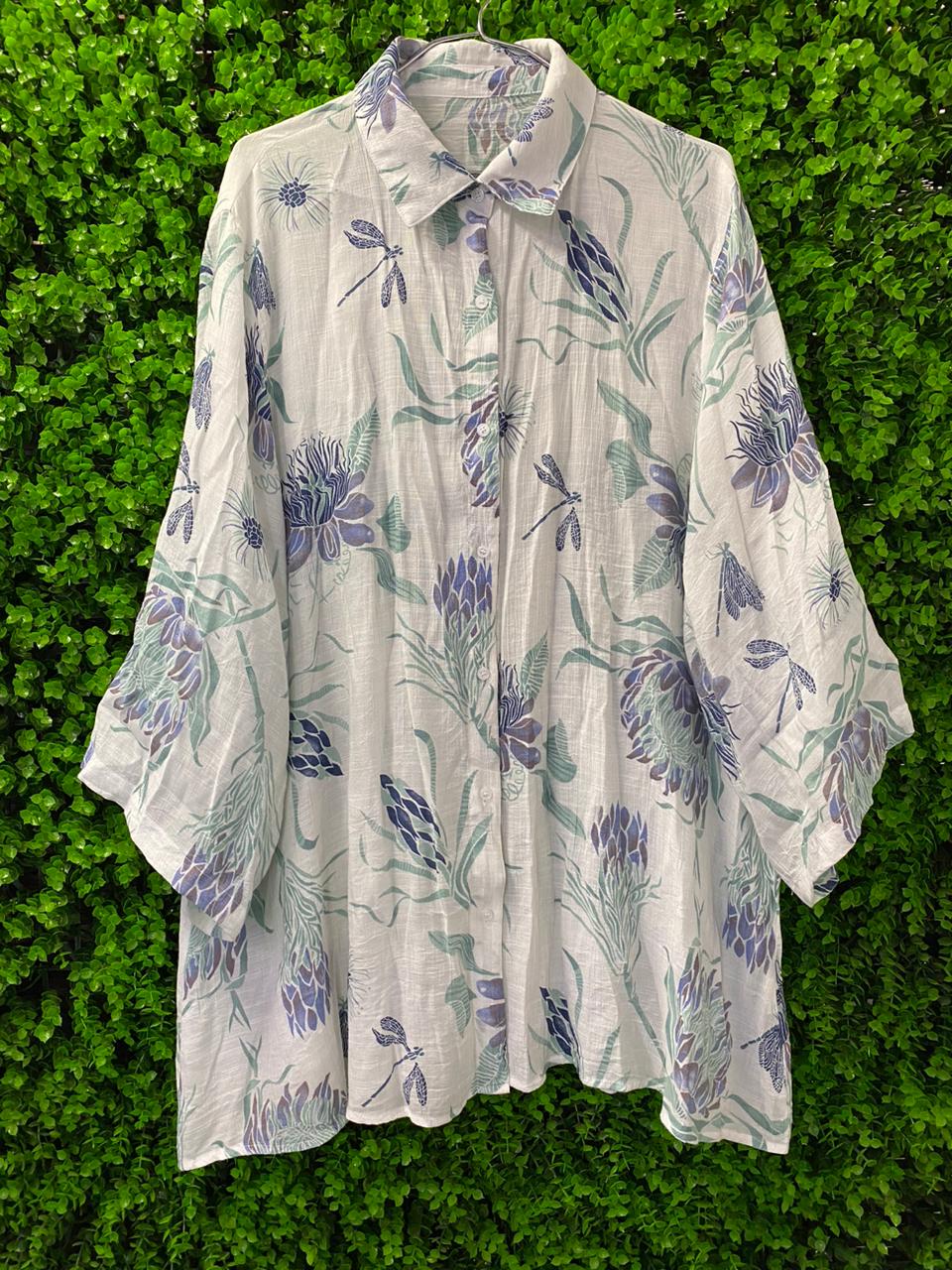 Lightweight Botanical Print Button-Up Shirt