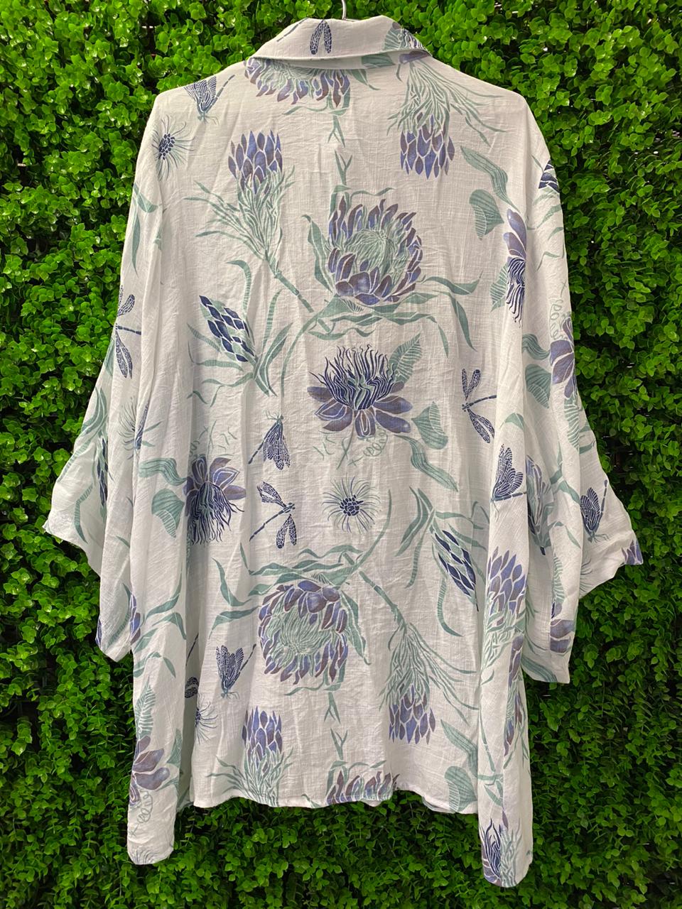 Lightweight Botanical Print Button-Up Shirt
