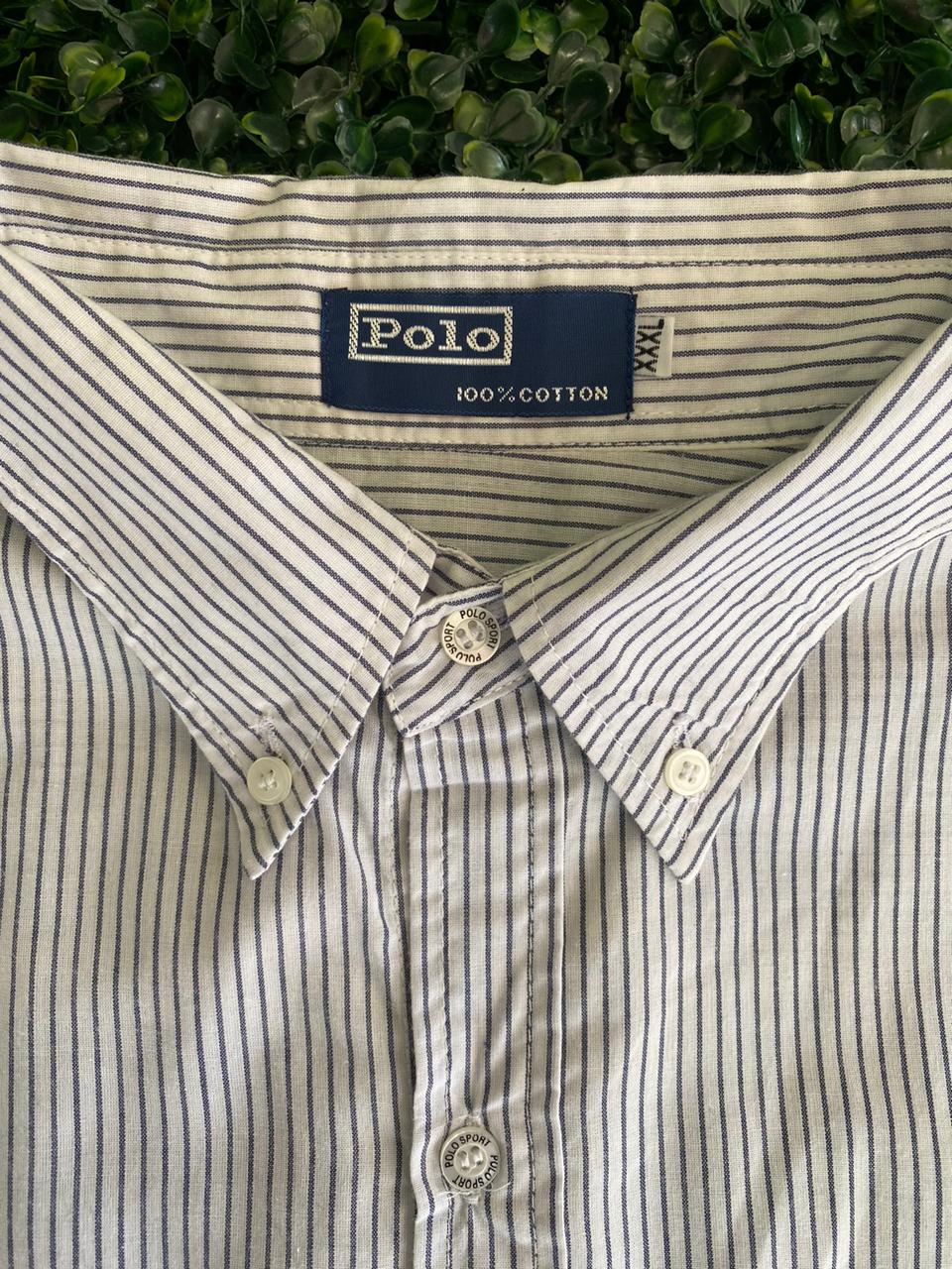 Polo Beige & Navy Striped Short-Sleeve Shirt