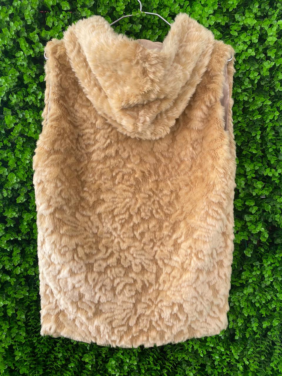 Cream Faux Fur Hooded Gilet / Sleeveless Jacket