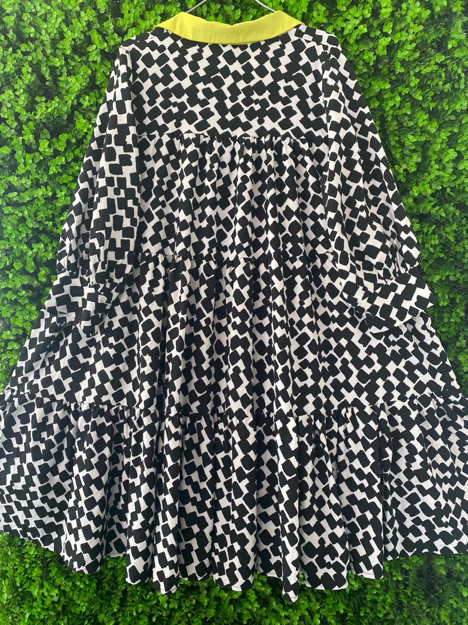 Monochrome Geo Print Tiered Dress