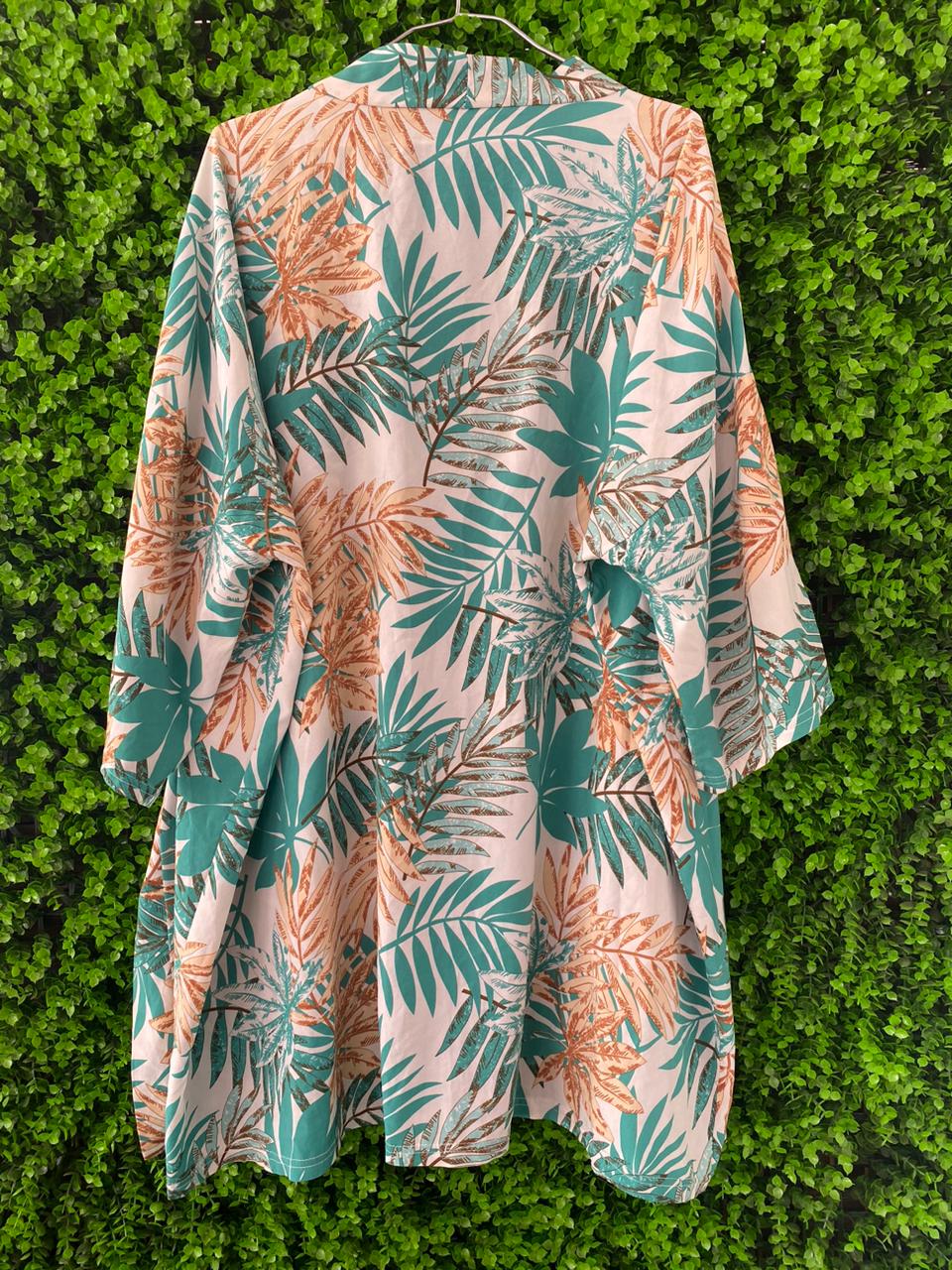 Tropical Leaf Print Kimono