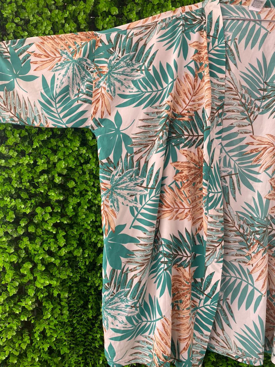 Tropical Leaf Print Kimono