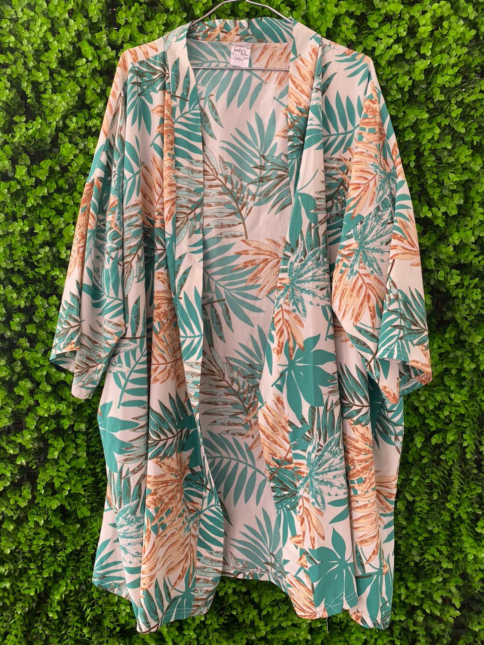Tropical Leaf Print Kimono