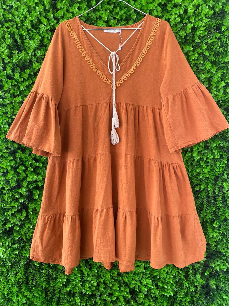 Rust Tiered Boho Mini Dress