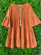 Rust Tiered Boho Mini Dress