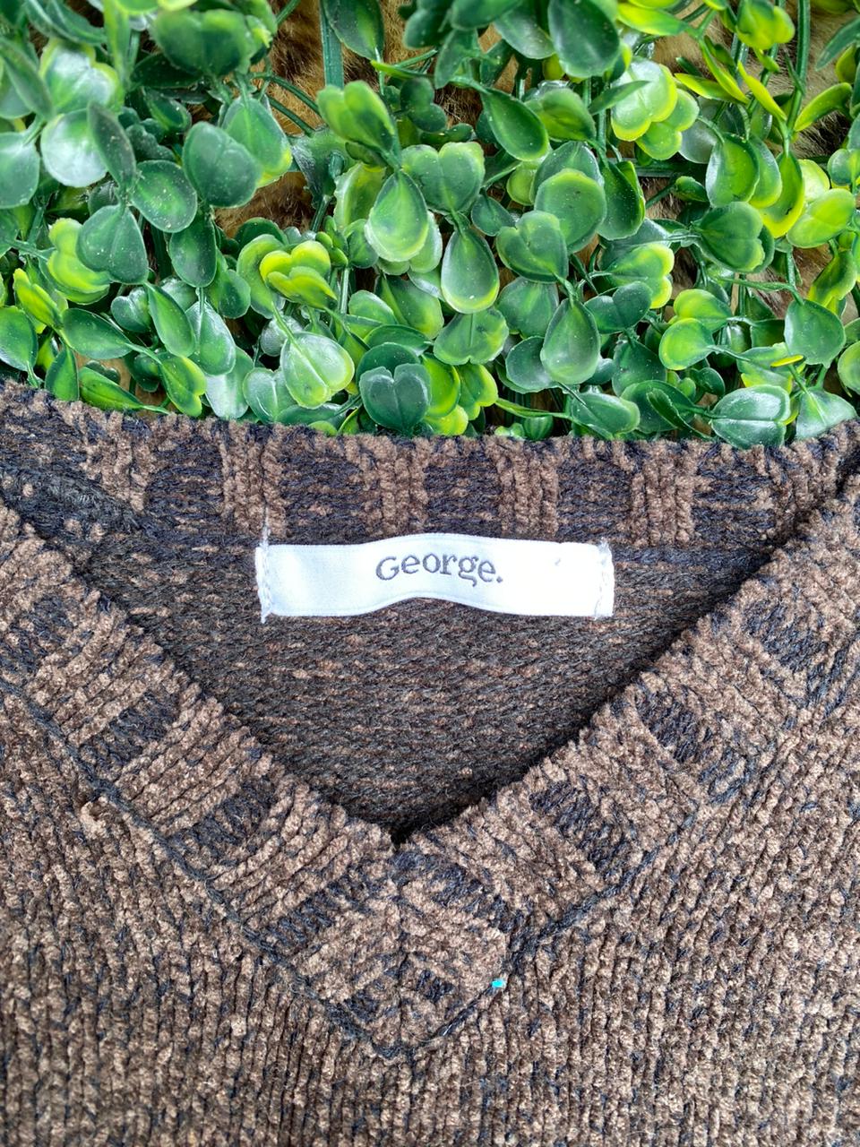 George Chocolate Charcoal Ribbed Knit Sweater