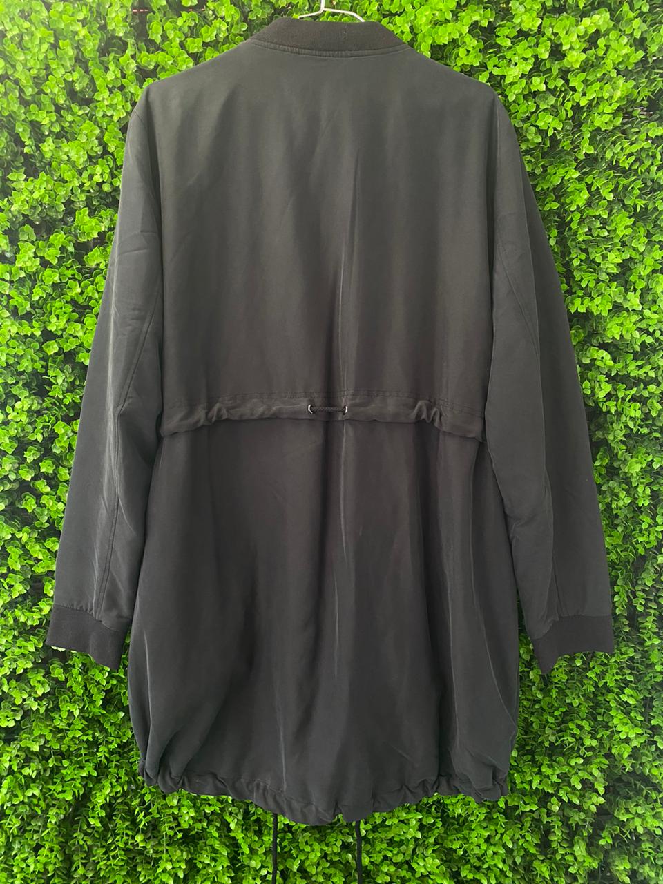 Black Drawstring Waist Bomber Jacket with Pockets