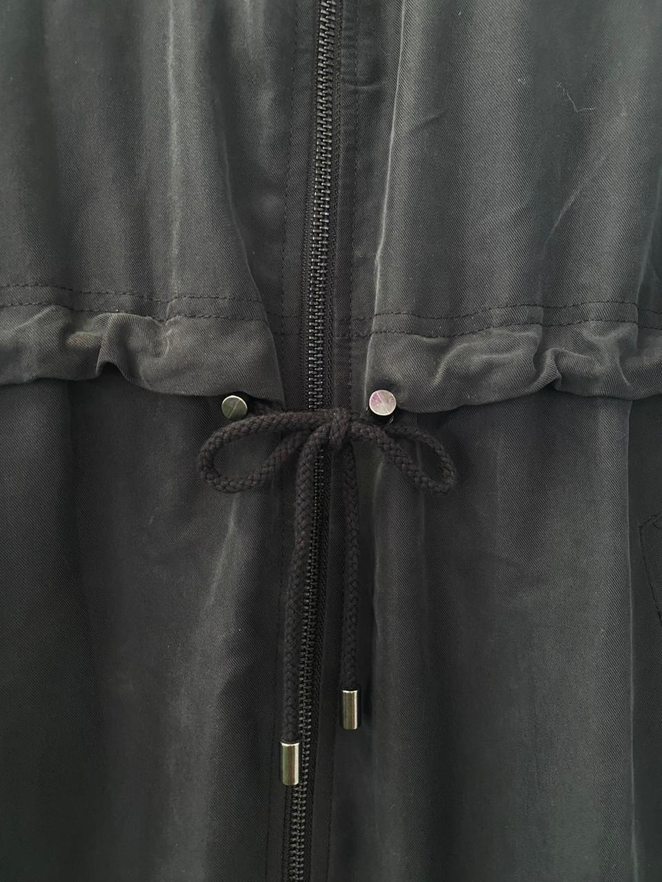Black Drawstring Waist Bomber Jacket with Pockets