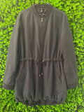 Black Drawstring Waist Bomber Jacket with Pockets