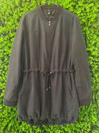 Black Drawstring Waist Bomber Jacket with Pockets