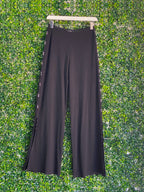 Acundatek A1 Black Beaded Side-Slit Wide-Leg Trousers — front