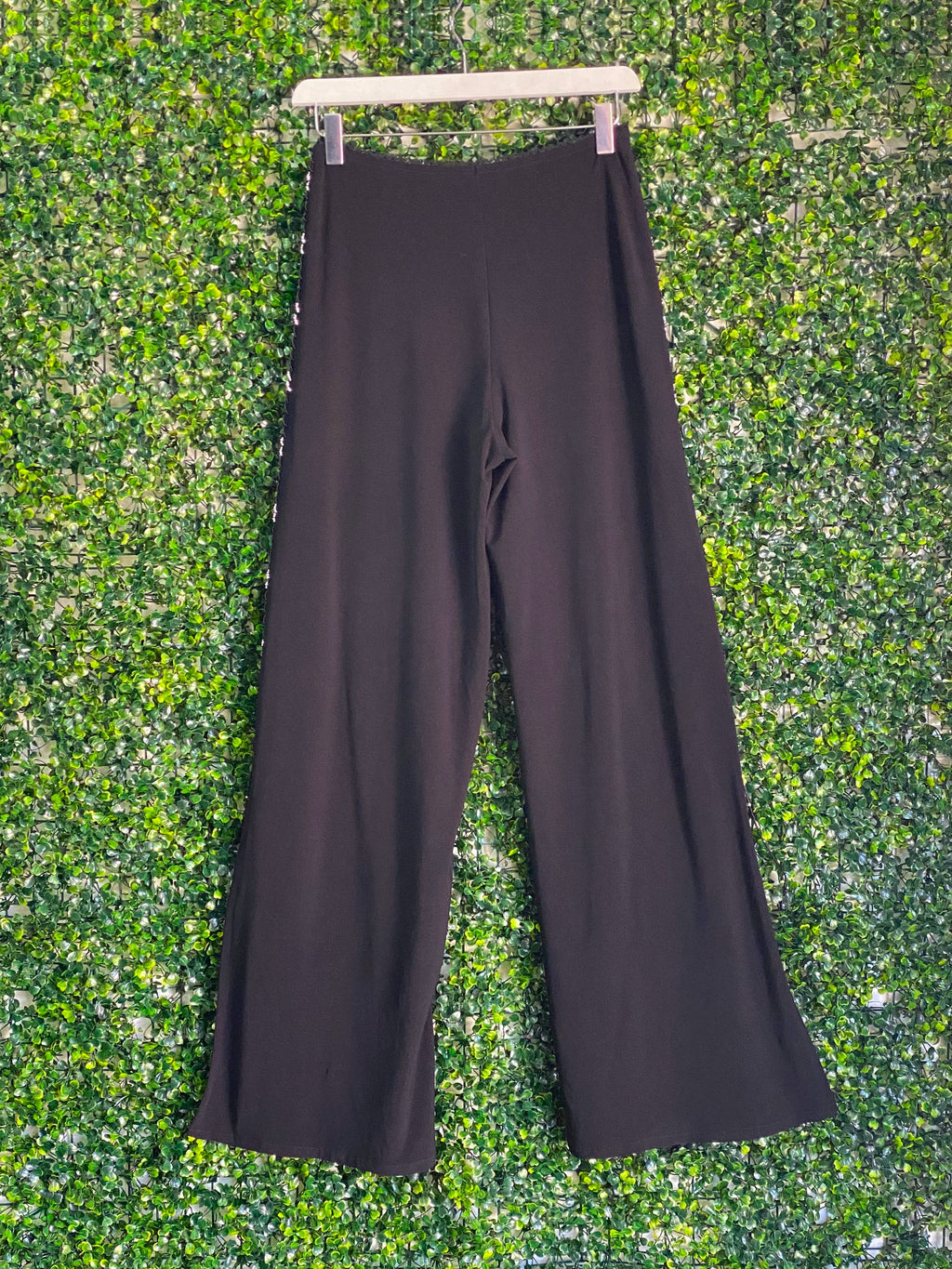 Acundatek A1 Black Beaded Side-Slit Wide-Leg Trousers — back