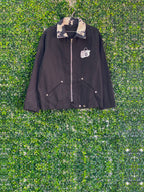 Thrift Rotate Black Cow-Print Collar Zip Jacket — front