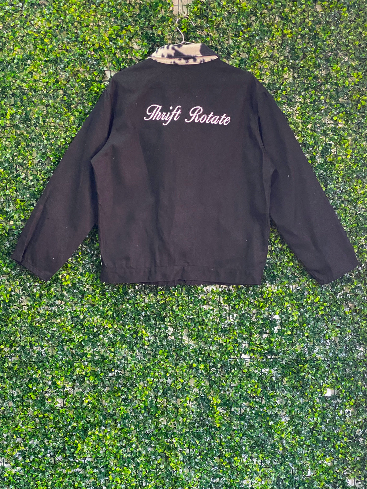 Thrift Rotate Black Cow-Print Collar Zip Jacket — back