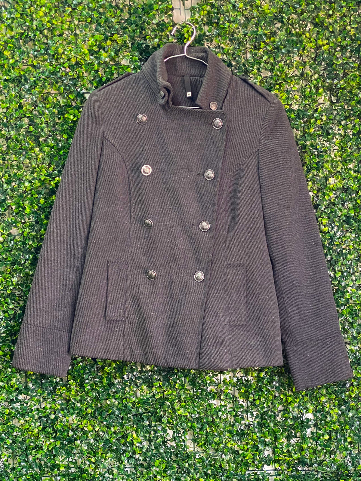 Woolworths Charcoal Military-Style Double-Breasted Jacket — front