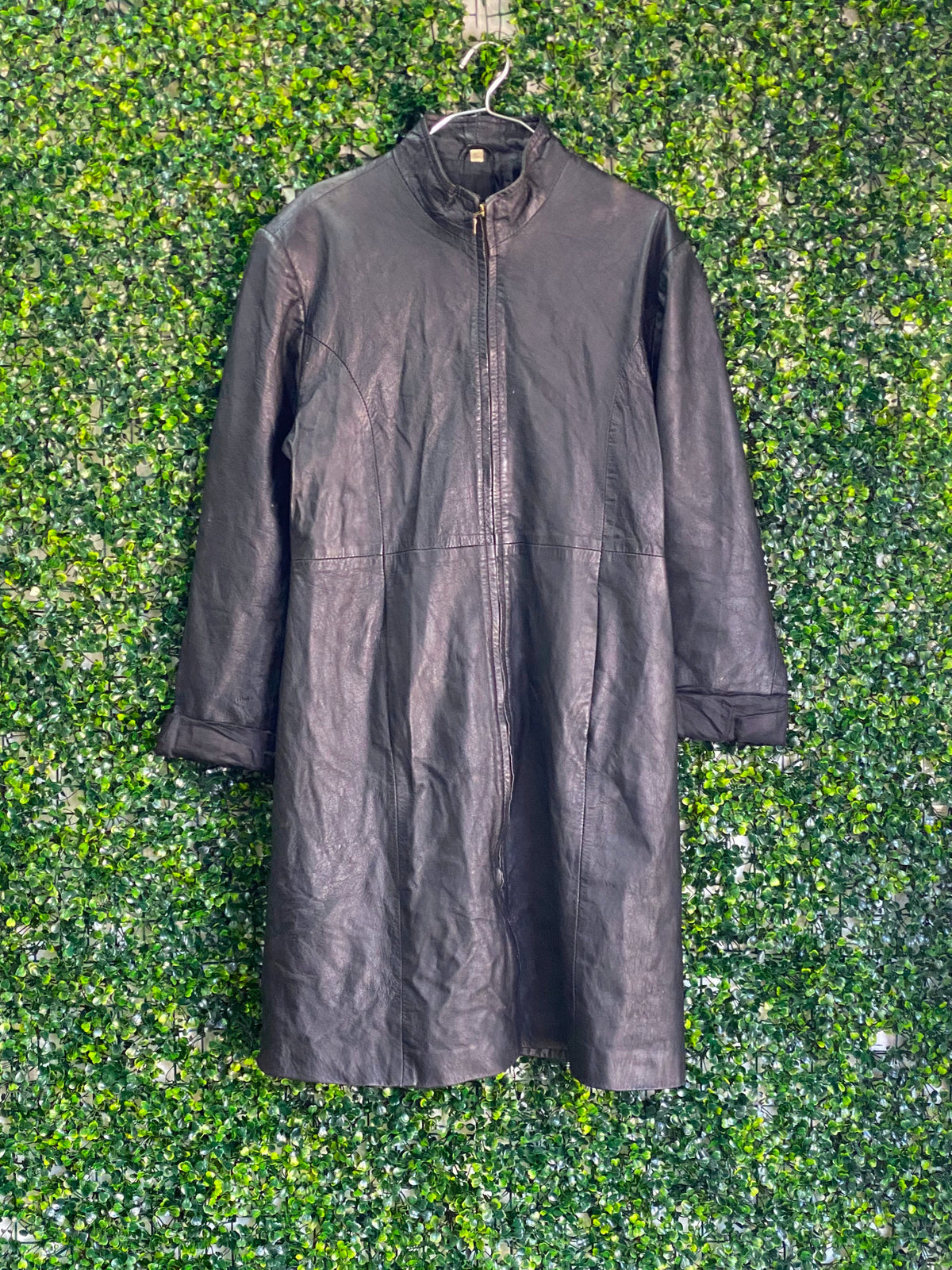 Real Leather Garments Black Longline Leather Coat — front