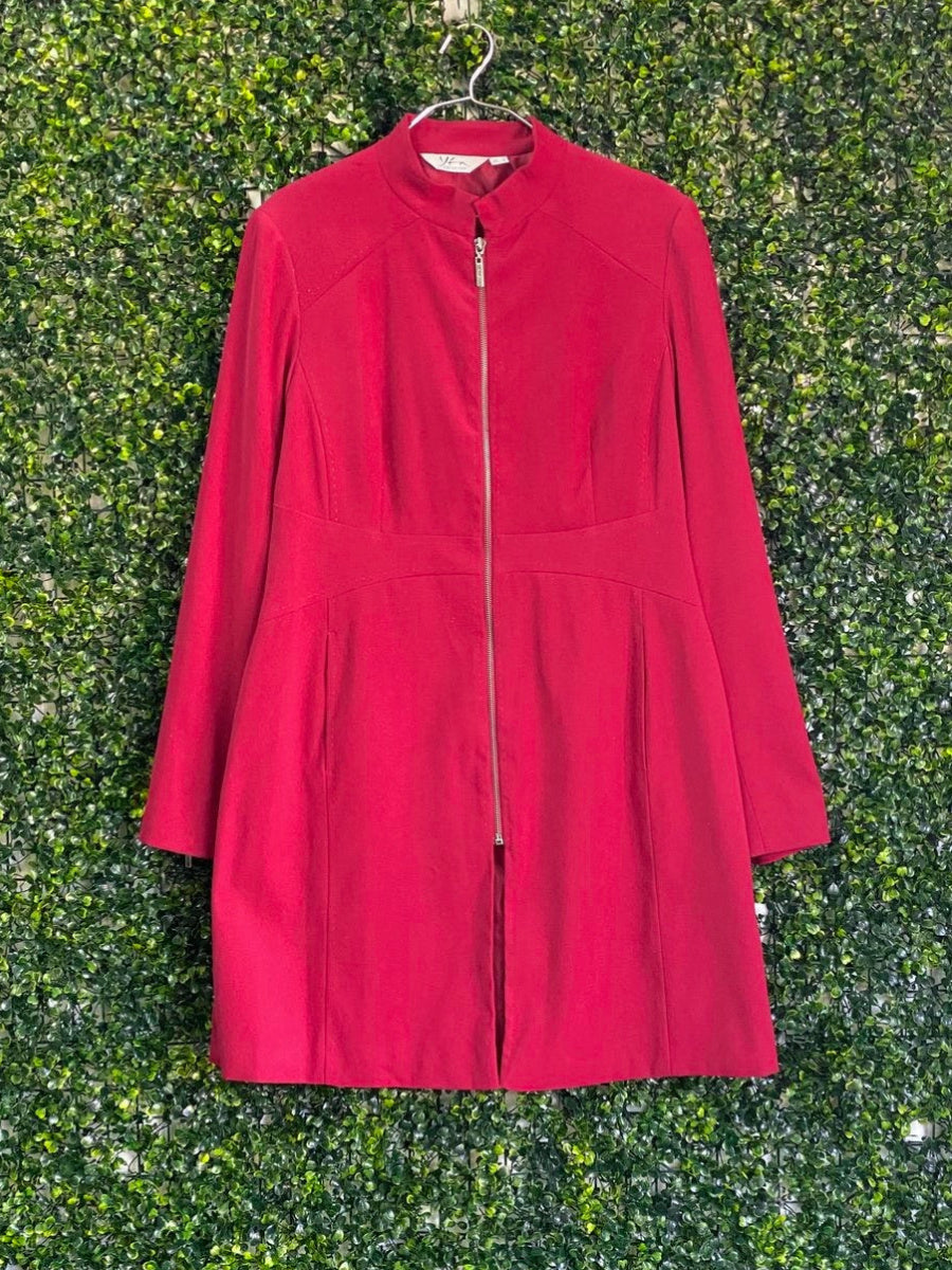 YK Collection Deep Red Zip-Front Longline Coat — front