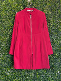 YK Collection Deep Red Zip-Front Longline Coat — front
