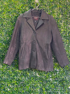 Enrique Charcoal Black Genuine Leather Blazer — front
