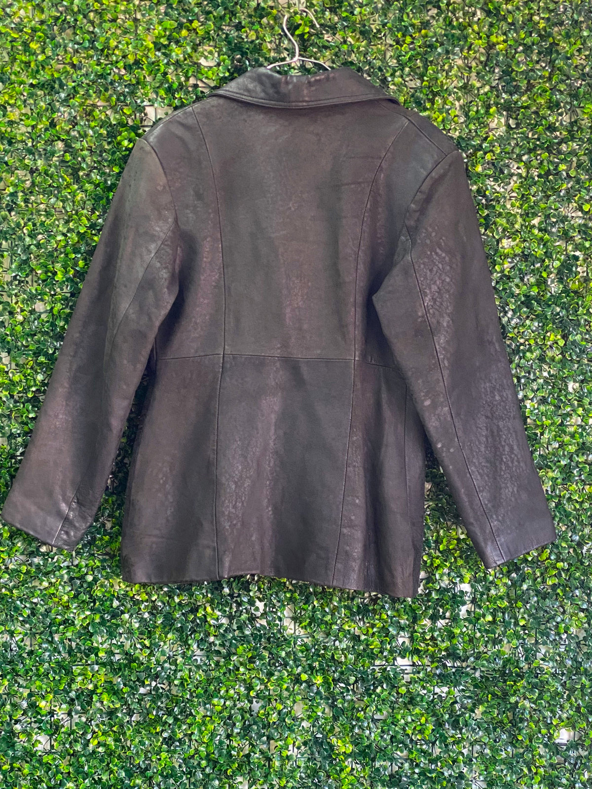 Enrique Charcoal Black Genuine Leather Blazer — back