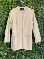 Zara Basic Cream Collarless Longline Jacket — front