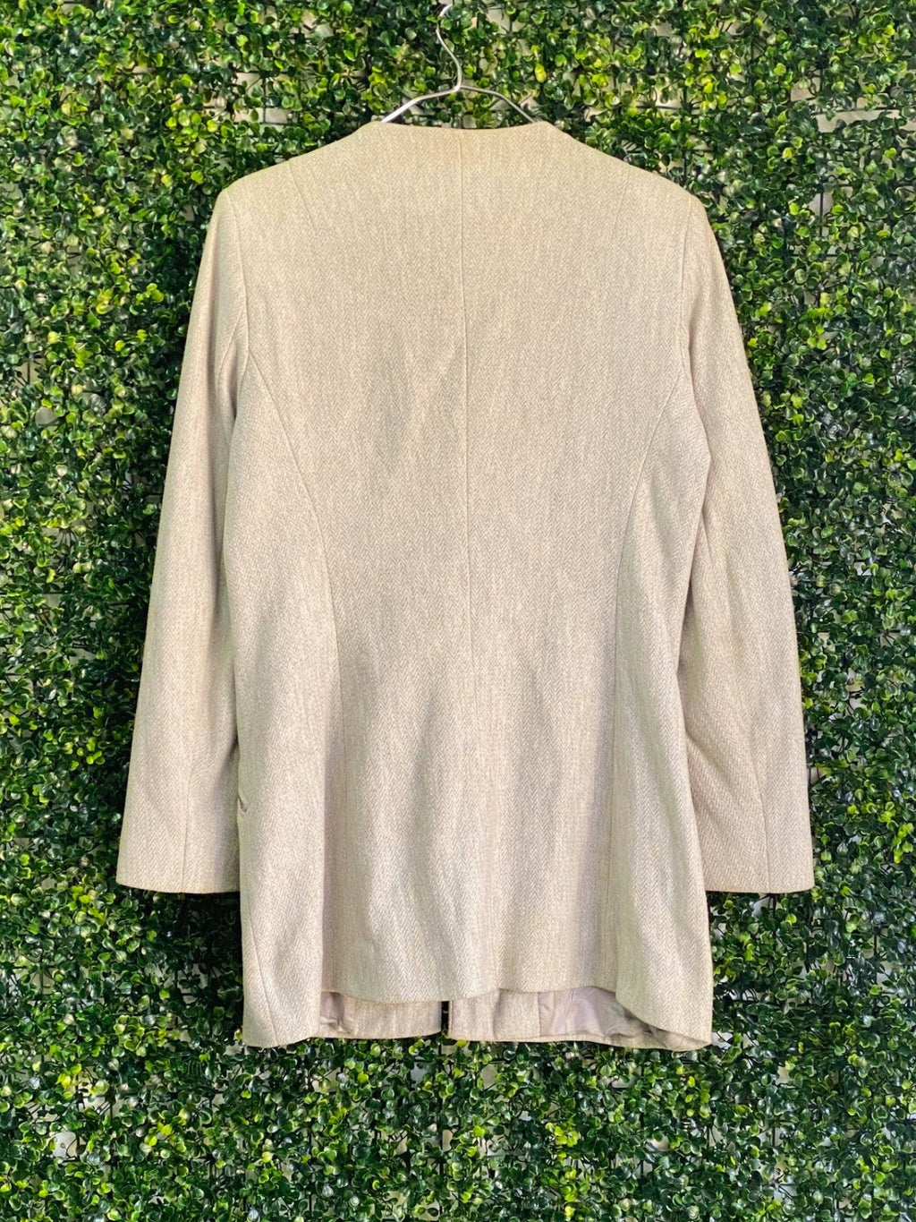 Zara Basic Cream Collarless Longline Jacket — back