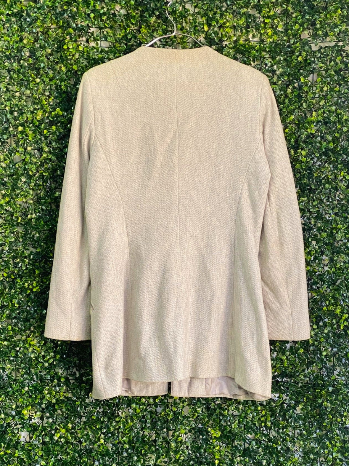 Zara Basic Cream Collarless Longline Jacket — back
