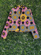 Pink Yellow & Navy African Print Cropped Jacket — front