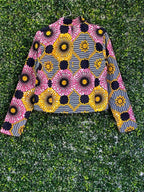 Pink Yellow & Navy African Print Cropped Jacket — back