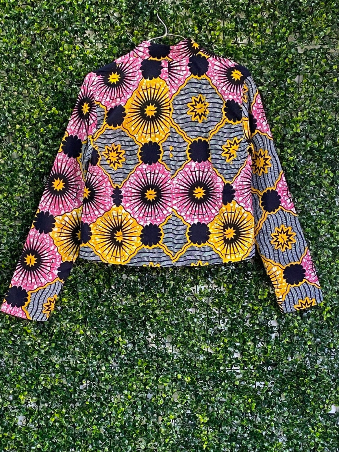 Pink Yellow & Navy African Print Cropped Jacket — back