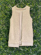 Cream Bouclé Open-Front Sleeveless Vest — front