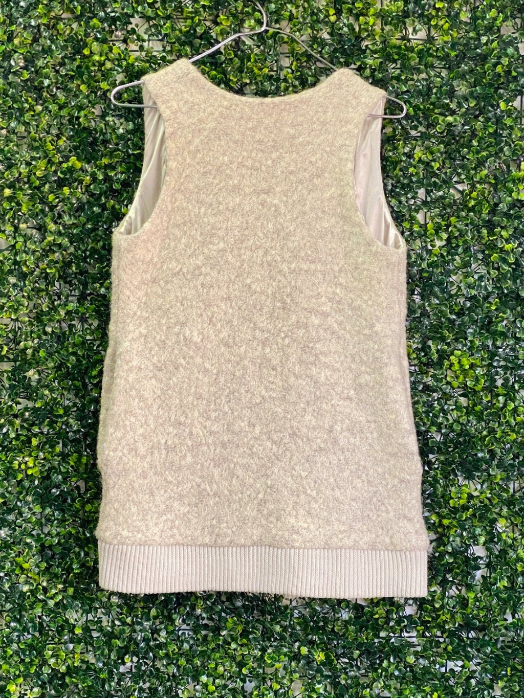 Cream Bouclé Open-Front Sleeveless Vest — back
