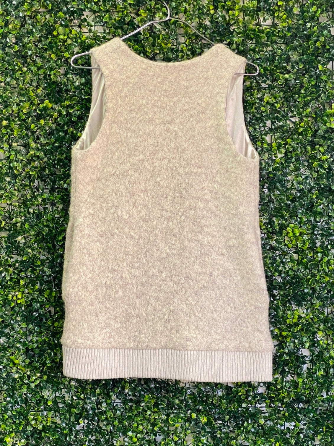 Cream Bouclé Open-Front Sleeveless Vest — back