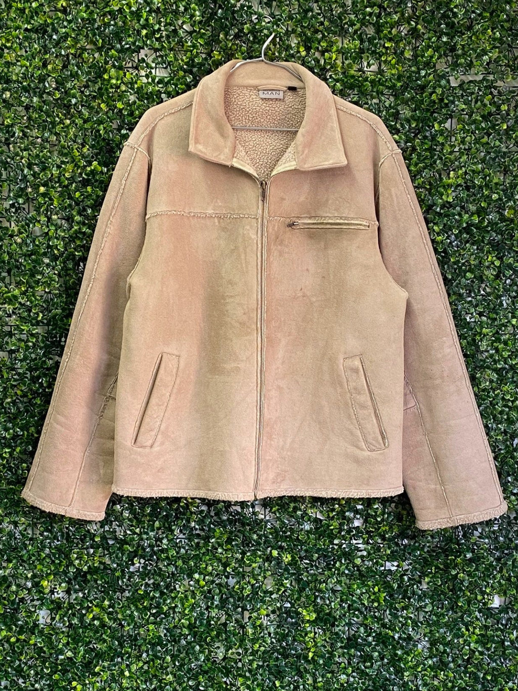 MAN Taupe Faux-Suede Sherpa-Lined Jacket — front