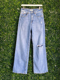 H&M Light-Wash Distressed Straight-Leg Jeans — front