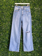 H&M Light-Wash Distressed Straight-Leg Jeans — front