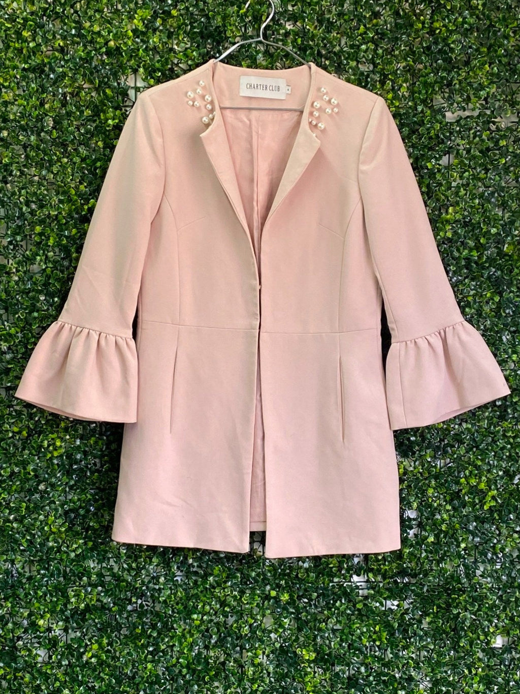 Charter Club Blush Pink Pearl-Neckline Flare-Sleeve Coat — front