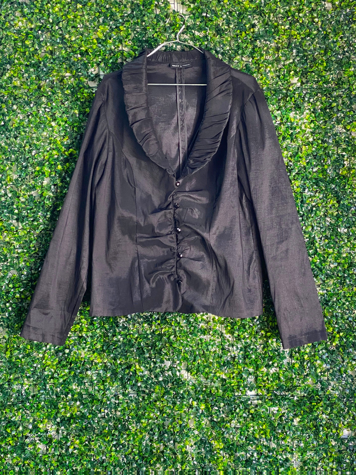 Oasis by Foschini Black Satin-Look Ruched Blazer — front