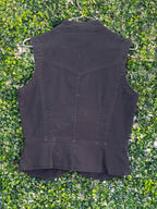 Black Pearl-Stud Zip Front Sleeveless Vest — back