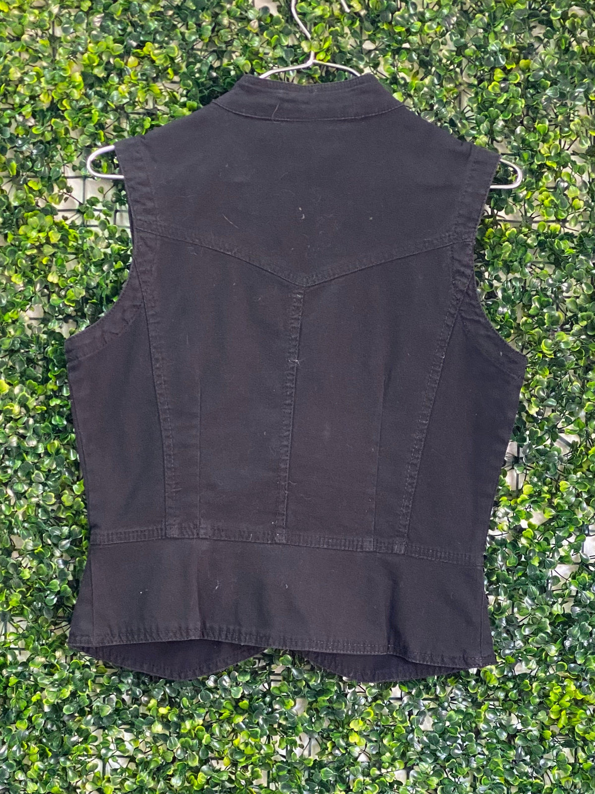 Black Pearl-Stud Zip Front Sleeveless Vest — back