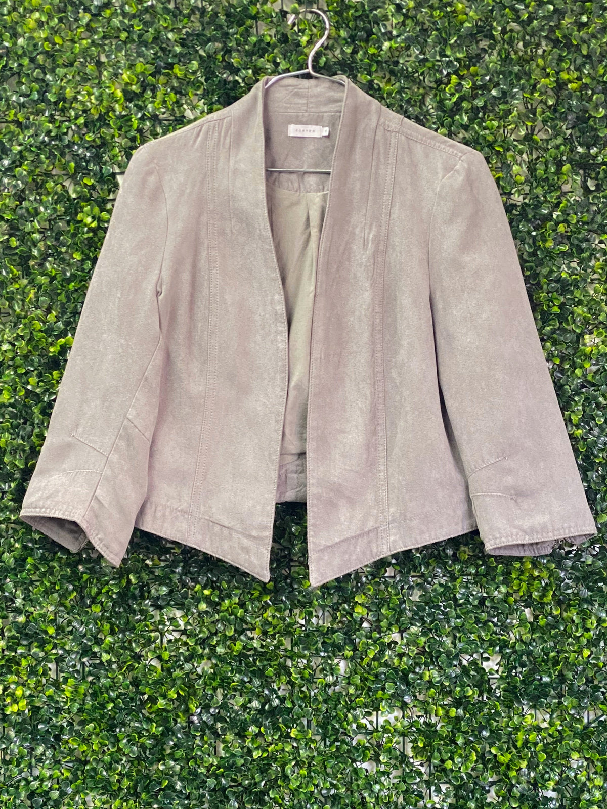 Costes Taupe Suede-Feel Collarless Blazer — front