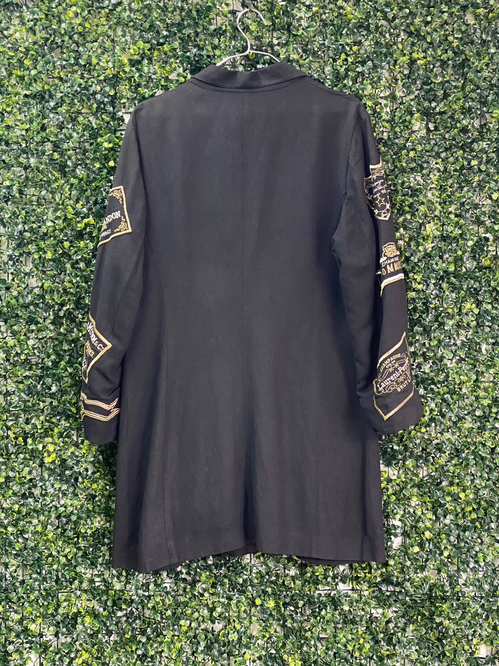 Cornelle Black Longline Blazer with Champagne Patch Sleeves — back