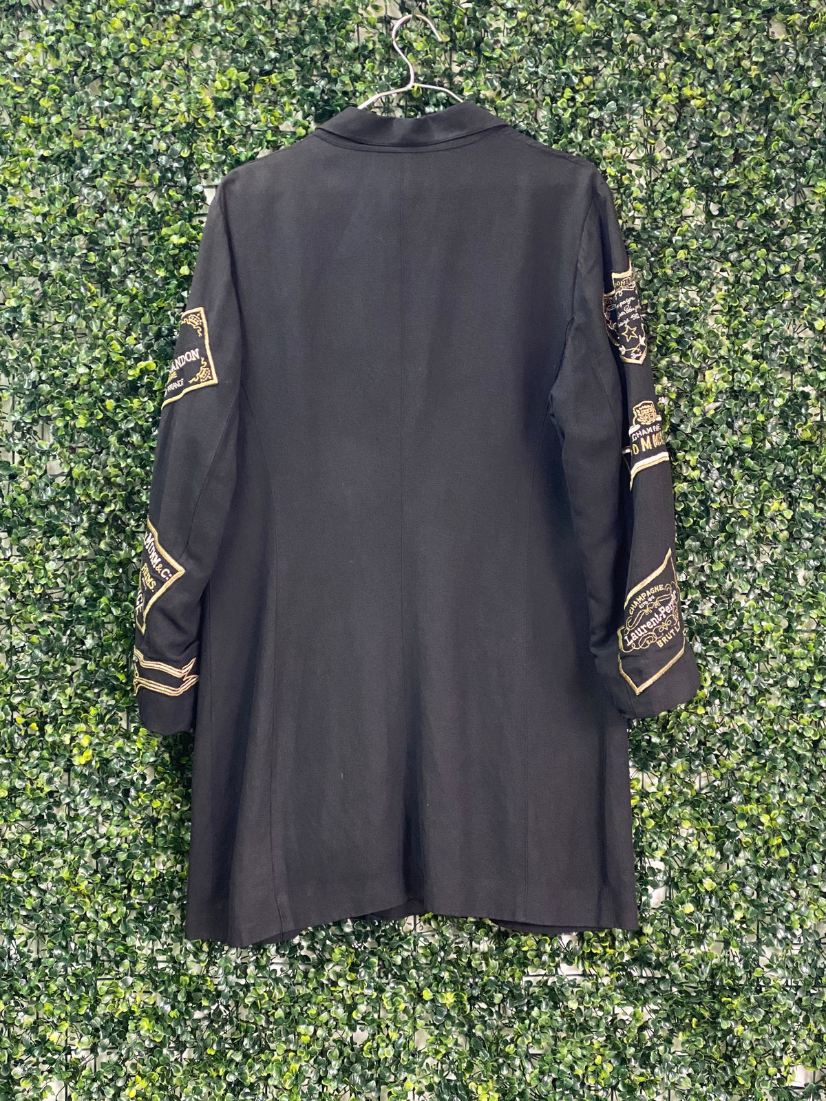 Cornelle Black Longline Blazer with Champagne Patch Sleeves — back