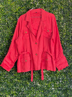 Truworths Coral Red Pure Linen Utility Jacket — front