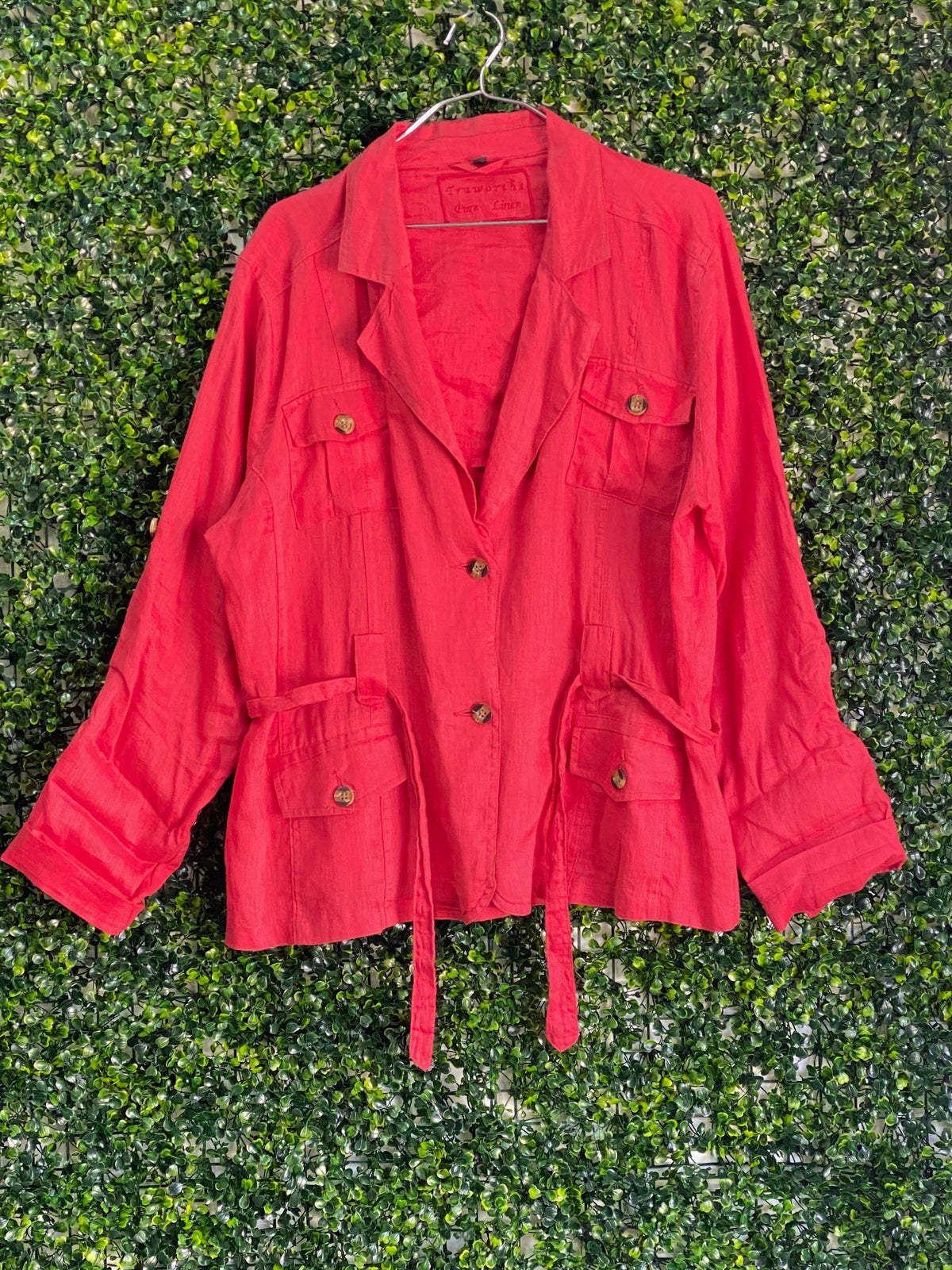 Truworths Coral Red Pure Linen Utility Jacket — front