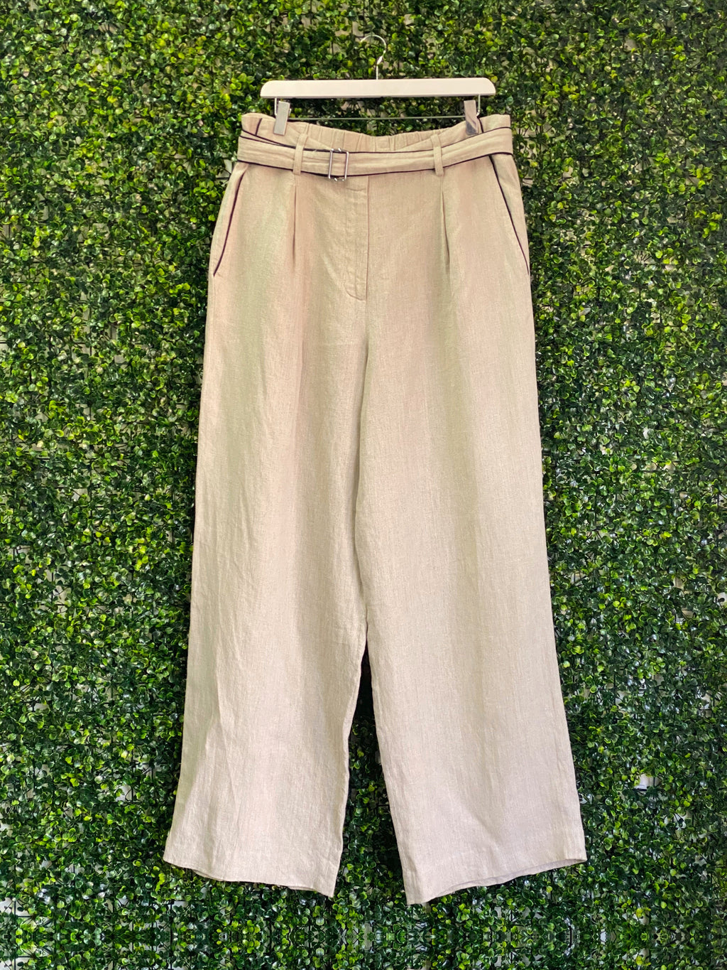 Witchery Oatmeal Linen Belted Wide-Leg Pants — front