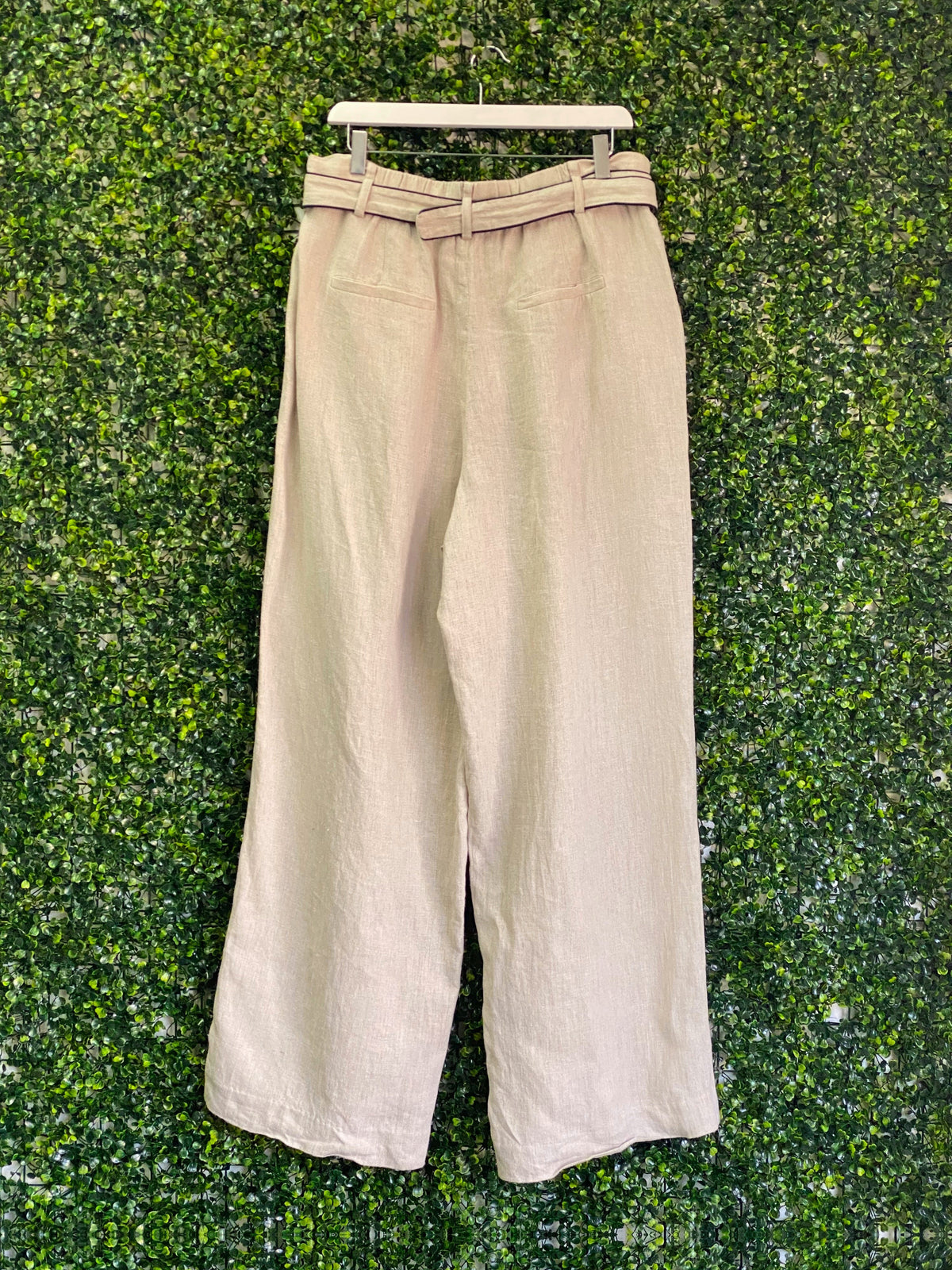 Witchery Oatmeal Linen Belted Wide-Leg Pants — back
