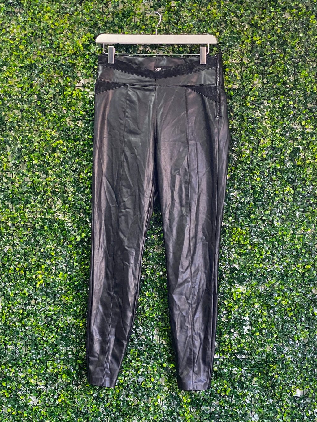 Zara Black Faux-Leather Zip-Ankle Pants — front